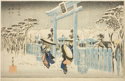 The Gion Temple in Snow (Gionsha setchu), från serien "Famous Places in Kyoto (Kyoto meisho no uchi)" av Utagawa Hiroshige