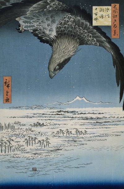 Jumantsubo-slätten i Susaki nära Fukagawa, 1857 (träsnitt i färg) av Utagawa Hiroshige