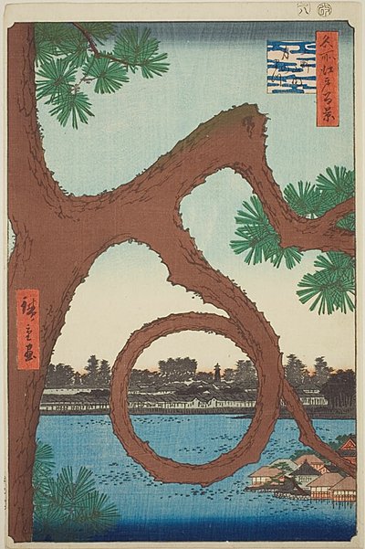 Måntall på tempelområdet vid Ueno (Ueno sannai Tsuki no matsu), från serien "Hundra berömda vyer över Edo (Meisho Edo hyakkei)" av Utagawa Hiroshige