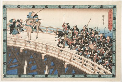 ”Nattattacken”, fjärde avsnittet (egentligen det femte): Reträtten över Ryōgoku-bron av Utagawa Hiroshige