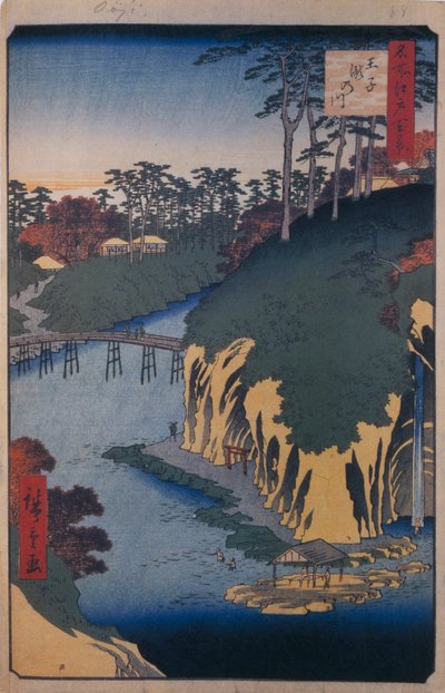 Takinogawa i Oji Hundra berömda vyer av Edo, 1856-1858 av Utagawa Hiroshige
