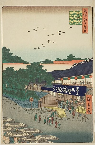 Yamashita-distriktet i Ueno (Ueno Yamashita), nr 12 från serien "Hundra berömda vyer över Edo (Meisho Edo hyakkei)" av Utagawa Hiroshige
