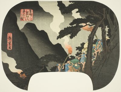 Att resa på natten i Hakone-bergen på gränsen mellan Izu- och Sagamiprovinserna (Zuso Hakone-yama yako no zu), från serien "Kända platser i de olika provinserna (Shokoku meisho)" av Utagawa Hiroshige