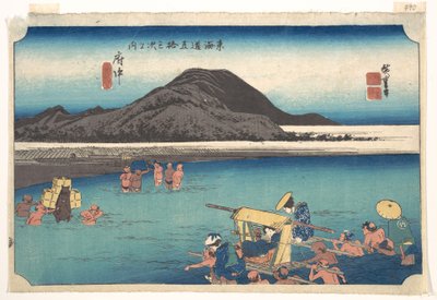 Resande vadar över Abe-floden vid Fuchu av Utagawa Hiroshige