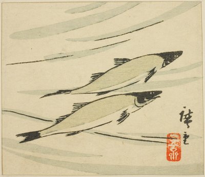 Öring, sektion av ett harimaze-ark av Utagawa Hiroshige