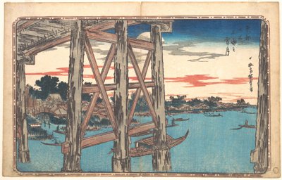Skymningsmåne vid Ryōgoku-bron av Utagawa Hiroshige