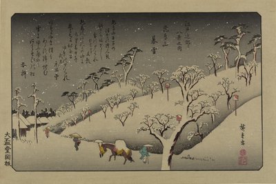 Twilight Snow på Asuka Hill. Från serien Eight views in the environs of Edo, 1838. av Utagawa Hiroshige
