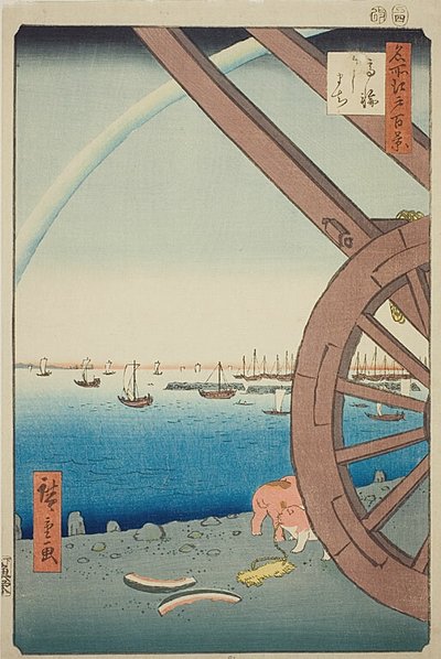 Ushimachi vid Takanawa (Takanawa Ushimachi), nr 81 från serien "Hundra berömda vyer över Edo (Meisho Edo hyakkei)" av Utagawa Hiroshige