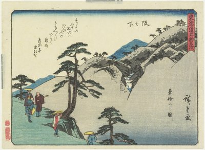 Se v av värdshuset som också födde Fudesaka, under sluttningen, 1837-1844 av Utagawa Hiroshige