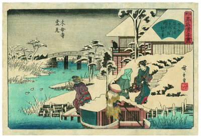 Snöskådning vid Mokubōji-templet: restaurangen Uekiya av Utagawa Hiroshige