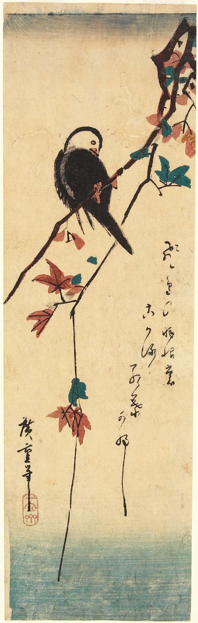Vithövdad fågel på en lönngren av Utagawa Hiroshige