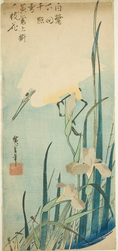 Vit häger och iris av Utagawa Hiroshige