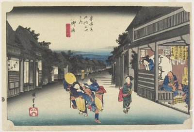 Kvinnor som värvar resenärer, Goyu, ca 1833 av Utagawa Hiroshige