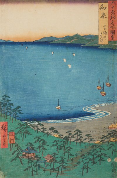 Takashis kust i provinsen Izumi / Izumi Takashi no hama, bild 4 i serien: Utsikter över berömda orter i drygt sextio provinser / Rokuju yoshu meisho zue av Utagawa Hiroshige