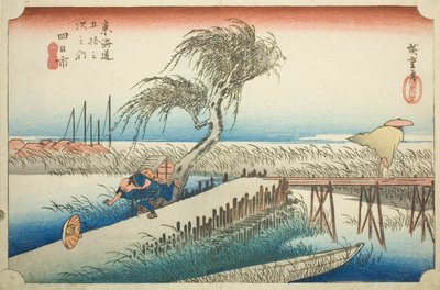 Yokkaichi: Mie River (Yokkaichi, Miegawa), från serien "Fifty-three Stations of the Tokaido (Tokaido gojusan tsugi no uchi)," även känd som Hoeido Tokaido av Utagawa Hiroshige