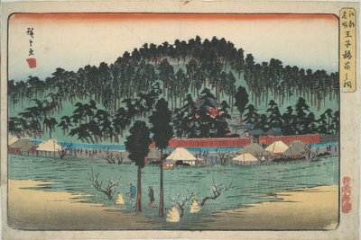 a. Liten helgedom vid Ōji, ur serien Berömda vyer över Edo av Utagawa Hiroshige