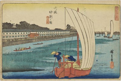 ”Sandbank vid Ōhashi” ur serien ”Enastående vyer över Edo” av Utagawa Hiroshige