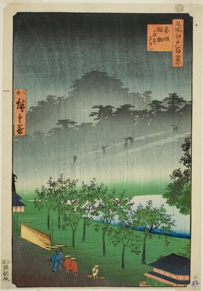 Night line at the power ni G color at Akasaka (Akasaka Kiribatake Uchu Yukei), från serien "one funded father s" iews of edo" av Utagawa Hiroshige II