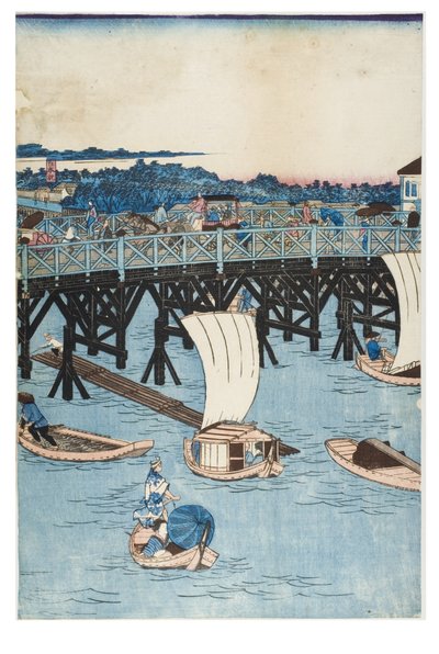 Berömda platser i Tokyo, True View of Ryogoku Bridge av Utagawa II Hiroshige