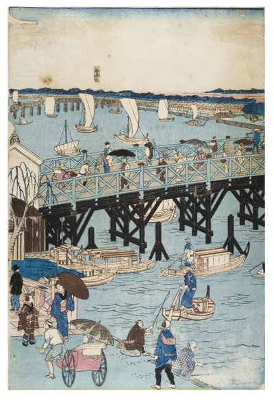 Berömda platser i Tokyo, True View av Ryogoku Bridge av Utagawa II Hiroshige