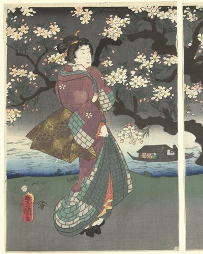 Kvällspromenad längs floden av Utagawa Kunisada (I)