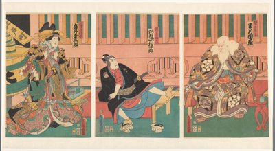 Scen från pjäsen Sukeroku, The Cherry Blossom of Edo Scen från Sukeroku de kersenbloesem van Edo av Utagawa Kunisada (I)