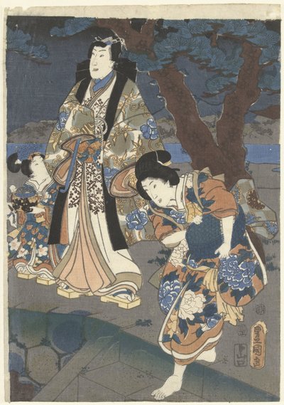 Samla snäckor på Akashi.-stranden Akashi no ura shiogari no zu av Utagawa Kunisada (I)