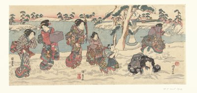 kastar snöbollar av Utagawa Kunisada (I)