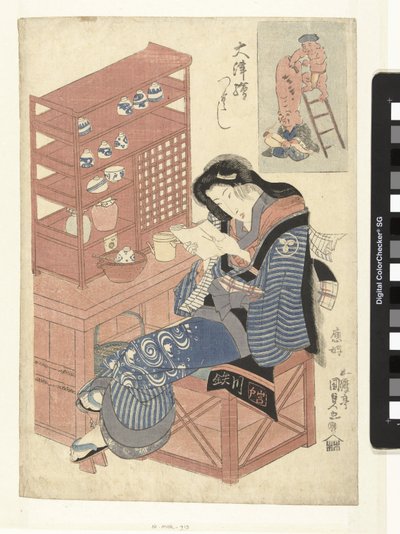 Teahouse servitris som läser ett brev av Utagawa Kunisada (I)