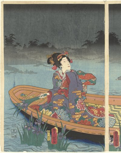 Fiendevågor närmar sig den moderna prinsen Genji av Utagawa Kunisada (I)