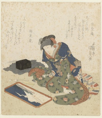 Kvinnan gör en sandmålning av Utagawa Kunisada (I)