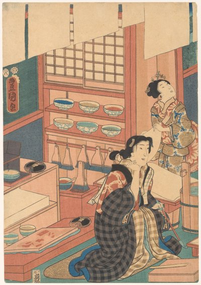 Kvinnor gör tryck (vänster del) av Utagawa Kunisada (I)