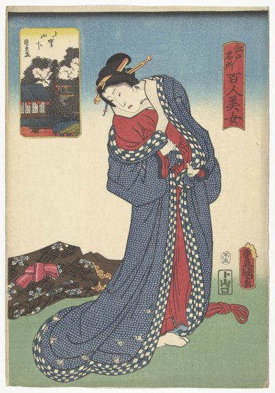 Yamashita i Ueno Ueno Yamashita (titel på objekt) Jämför hundra skönheter med kända platser i Edo (serietitel) Edo meisho hyakunin bijo (serietitel på objekt) av Utagawa Kunisada (I)