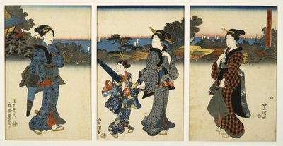 Kurtisaner på promenad vid havet av Utagawa Kunisada