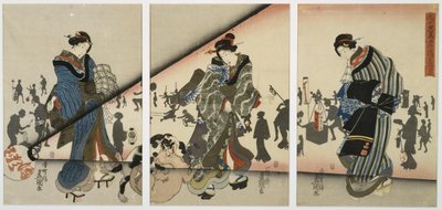 Nattscen med flickor, djur och lyktor av Utagawa Kunisada