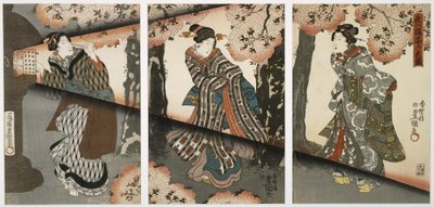 Nattscen med flickor och lyktor av Utagawa Kunisada