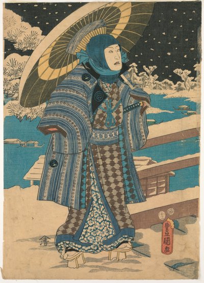 Del av en triptyk: man med ett parasoll av Utagawa Kunisada