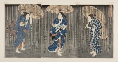 Plötslig dusch i sommarvärmen (Shochu no yudachi) (trätryck i färg) av Utagawa Kunisada