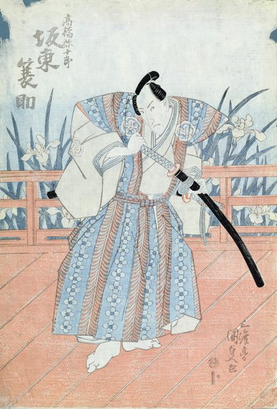 Skådespelaren Bando Tokuke som Takahastu Yajuro, en samuraj (träblocktryck) av Utagawa Kunisada