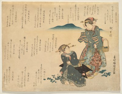 Två kvinnor som samlar in de sju traditionella örterna för det nya året av Utagawa Kunisada