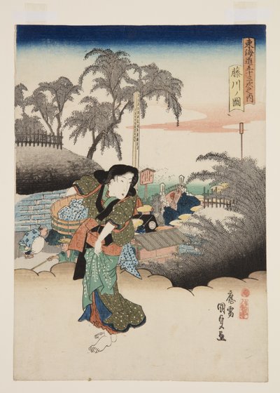 Vy över Fujikawa (figur av Fujikawa) av Utagawa Kunisada