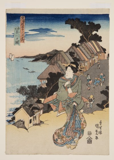 Vy över Kanagawa (Kanagawa no zu) (träblock i färg) av Utagawa Kunisada