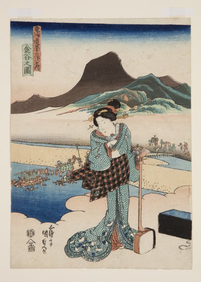 Vy över Kanaya (Kanaya no zu) (träblock i färg) av Utagawa Kunisada