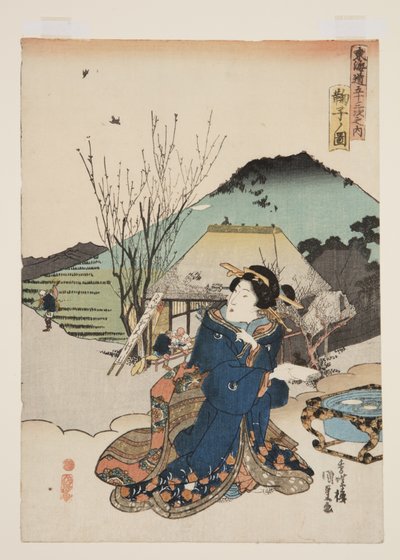 Vy över Mariko (Mariko no zu) (träblock i färg) av Utagawa Kunisada