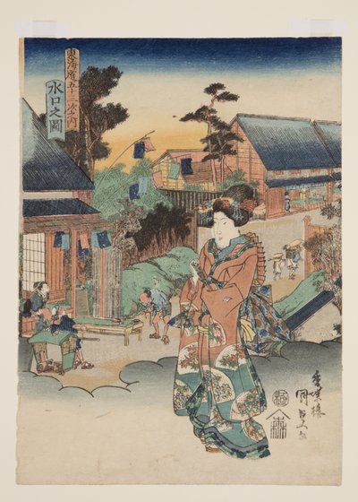 Vy över vattenmun (figur av vattenmun) av Utagawa Kunisada