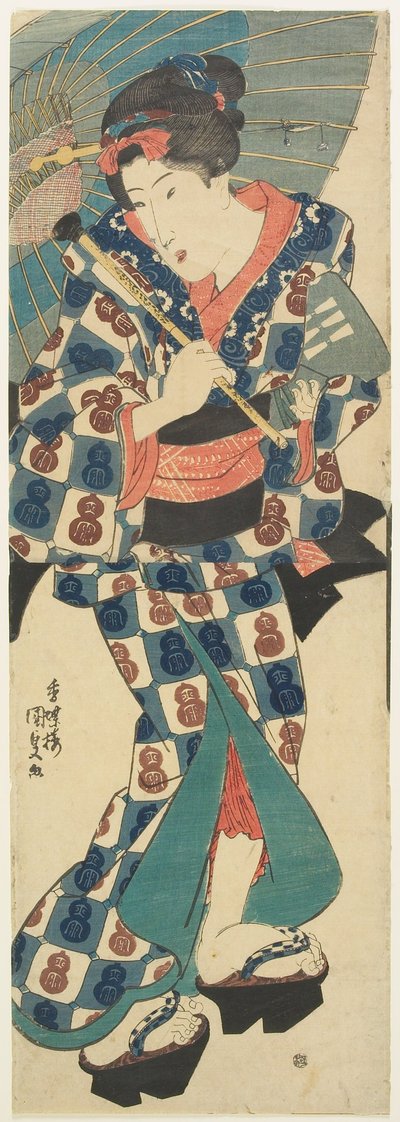 Junges Mädchen mit Regenschirm av Utagawa Kunisada