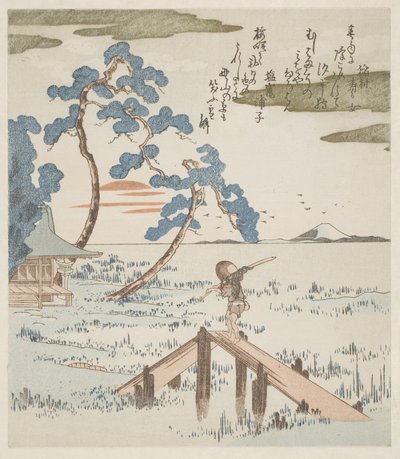En bonde korsar en gångbro av Utagawa Kuniyoshi