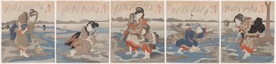 Fem bilder av lågvatten av Utagawa Kuniyoshi