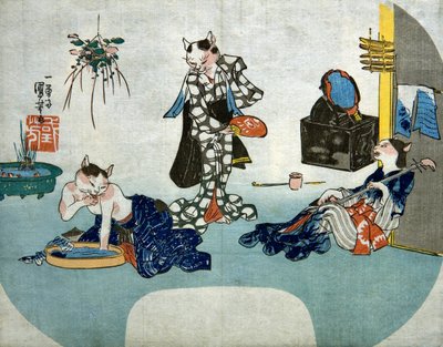 Antropomorfa katter som kopplar av på sommaren, c.1842 av Utagawa Kuniyoshi