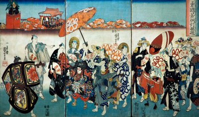 Modig Kuniyoshi med sin Paulownia-design (Isamashiki Kuniyoshi kiri no tsuimoyō) 1848 av Utagawa Kuniyoshi